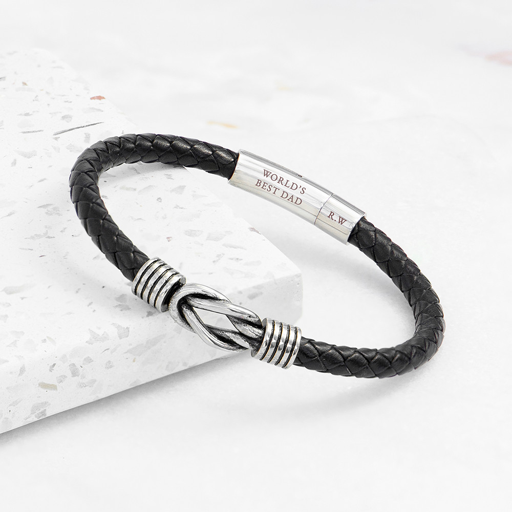 Treat Gifts Men's Black Personalised Infinity Knot Leather Bracelet