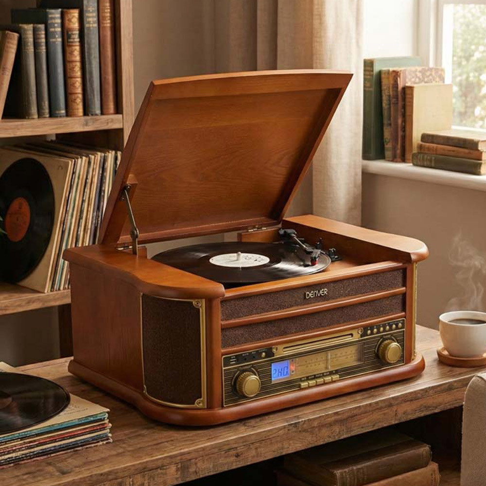 Menkind Denver 8 In 1 Retro Turntable System With Speakers & Bluetooth
