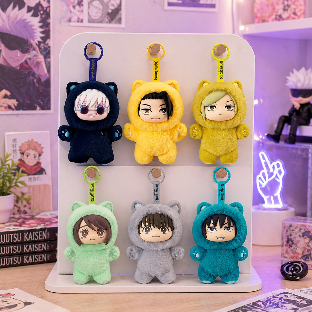 Jujutsu Kaisen Cat Ear Plush Blind Box 14cm Collectible Anime Figure with Keychain Loop