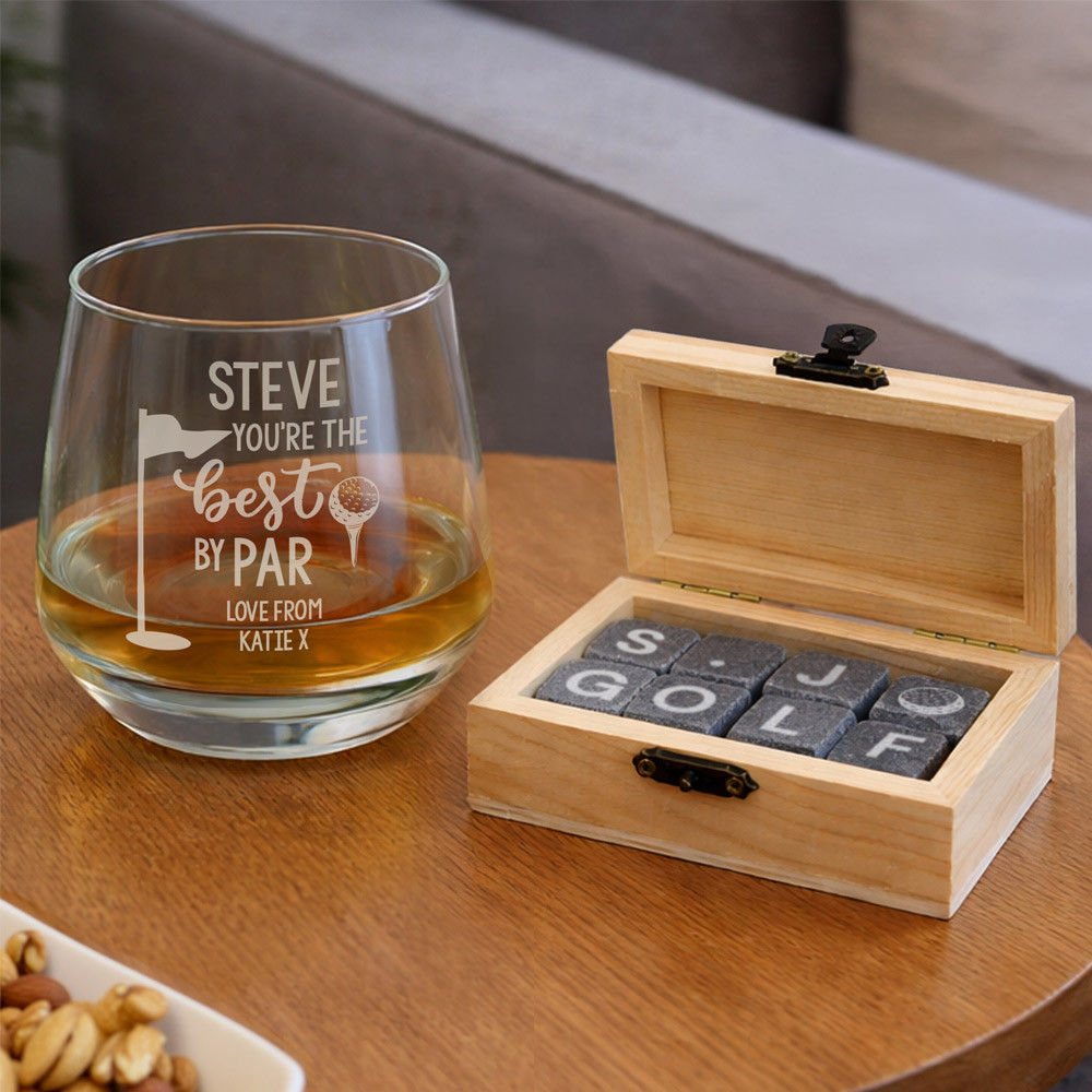 Personalised Memento Company Personalised Best By Par Glass & Whisky Stones