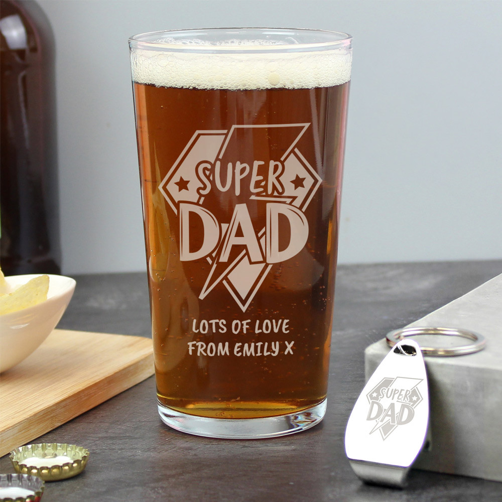 Personalised Memento Company Personalised Super Dad Pint Glass & Bottle Opener