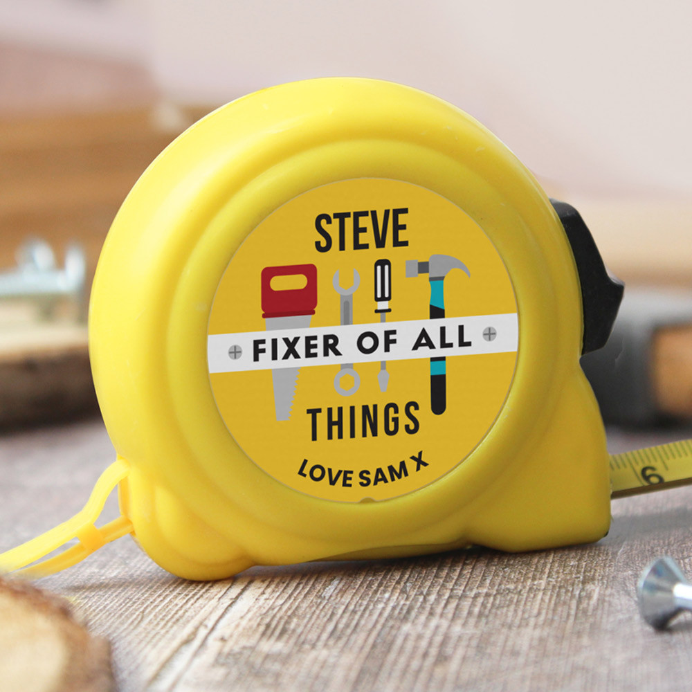 Personalised Memento Company Yellow Personalised Fixer Of All Things Tape Measure