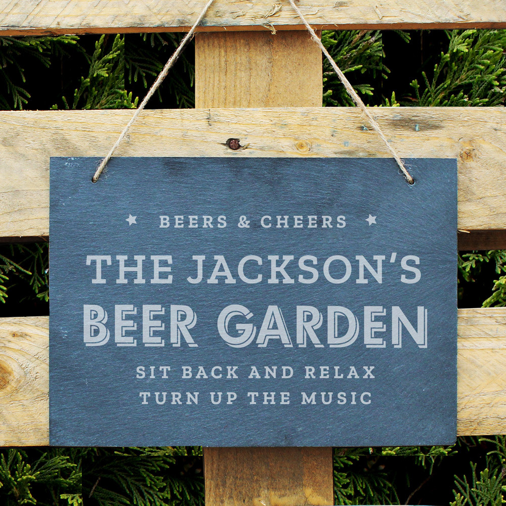 Personalised Memento Company Gold Personalised Beer Garden Hanging Large Slate Sign