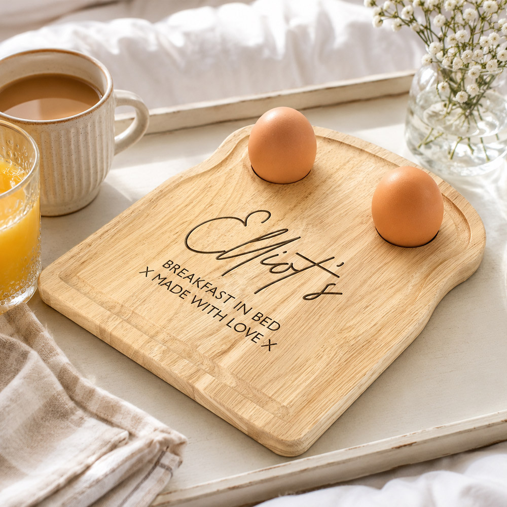 Treat Gifts Personalised Wooden Toast Shaped Breakfast Plate With Egg Holders