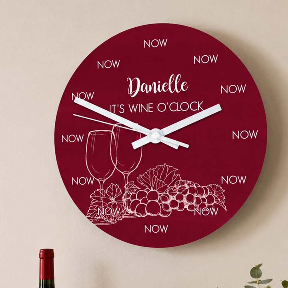 Treat Gifts Burgundy Personalised Wine O'clock Glass Clock