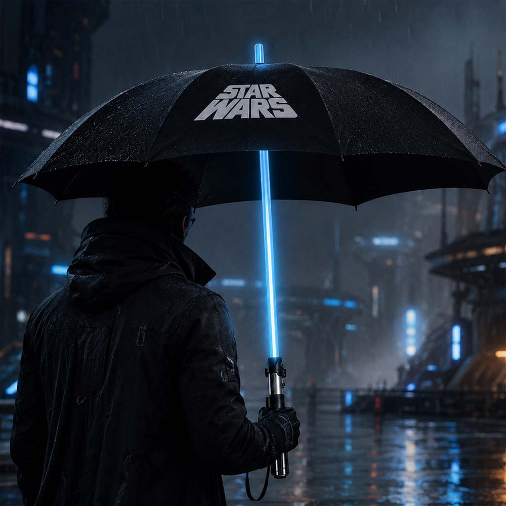 Star Wars Luke Skywalker Light-Up Umbrella with Blue LED Shaft for Rain Protection