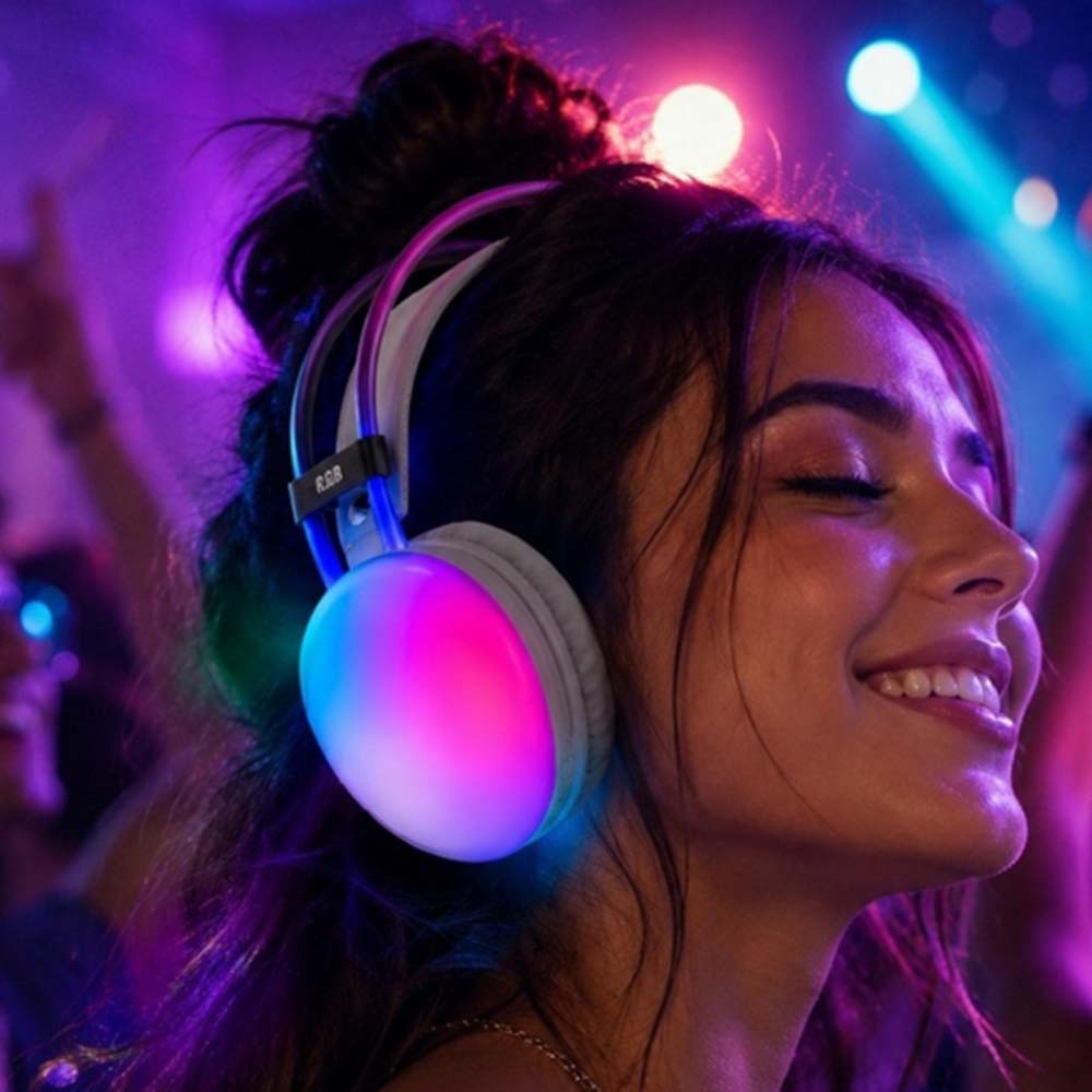 Funtime Gifts Wireless LED Headphones with Removable Mic for Gaming and Music, Light Colour, 20 Hours Playtime