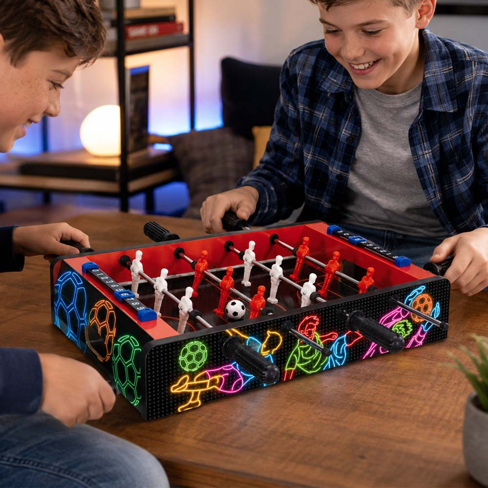 Merchant Ambassador Electronic Neon Series Foosball Table for Kids Extra Small Steel and Wood Tabletop Football Game