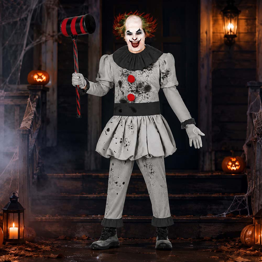Fiestas Guirca SL Killer Clown Adult Costume, Size Large, Five-Piece Set Including T-Shirt, Trousers, Skirt, Belt, and Neck Collar