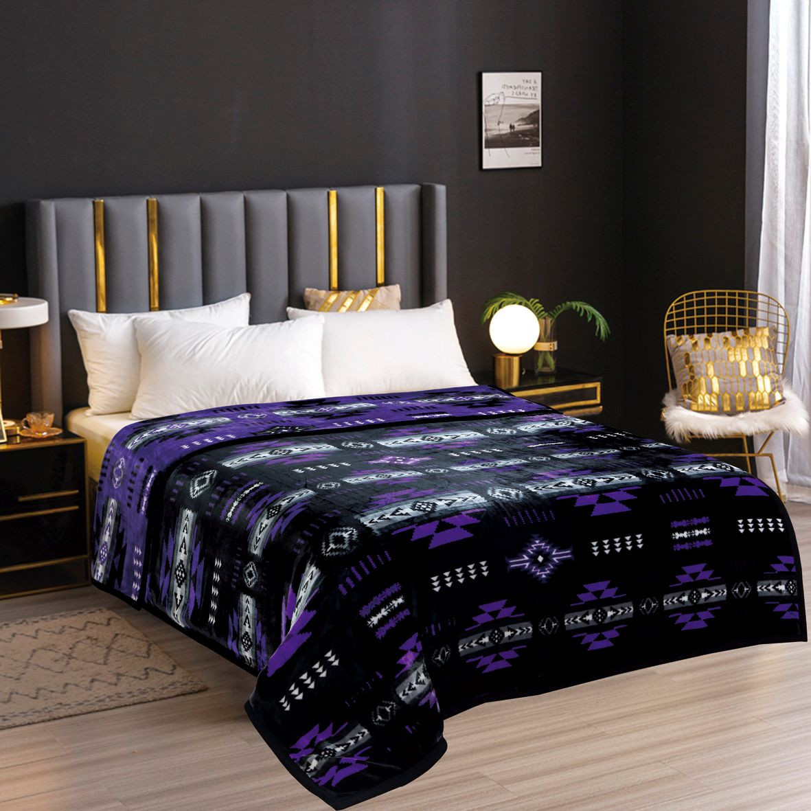 Silk Touch Blanket Queen 2 Ply Black Neon Collection - Western