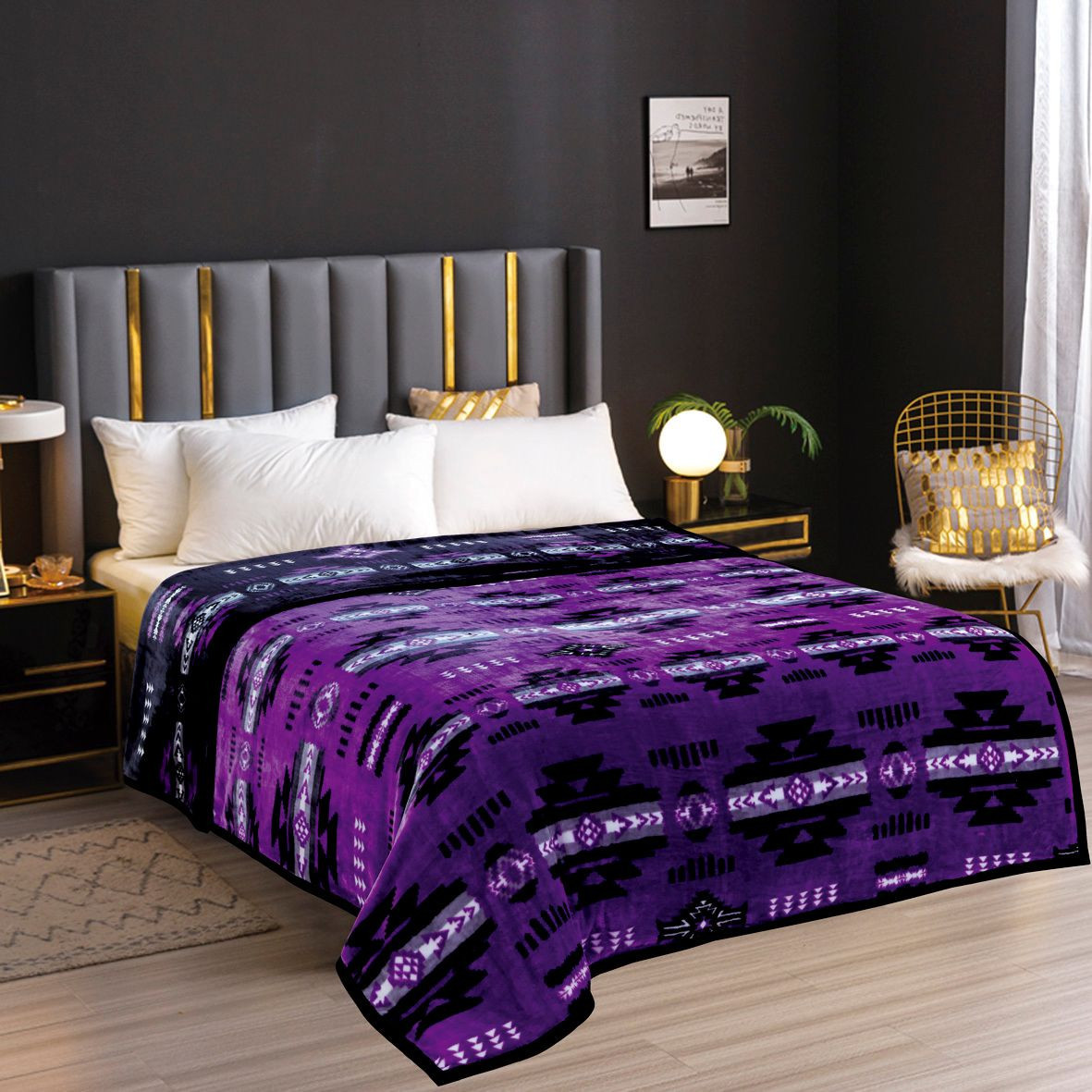 Silk Touch Blanket Queen 2 Ply Black Neon Collection - Western