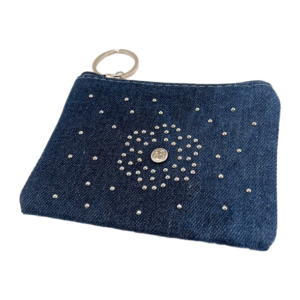 Coin Purse 5 X 4 Denim Rhinestone & Keyring