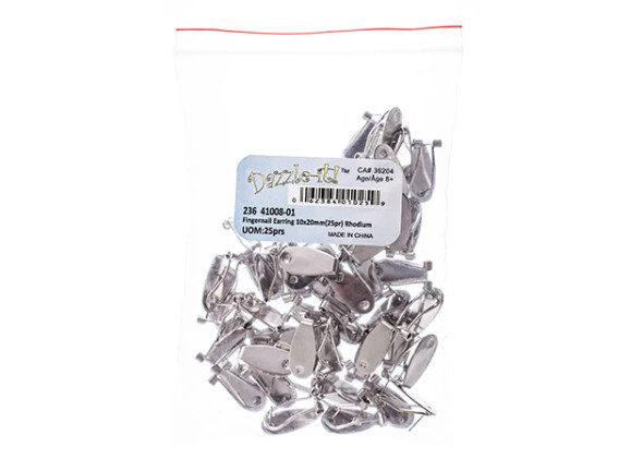 Fingernail Earring 25pr Rhodium 10X20mm