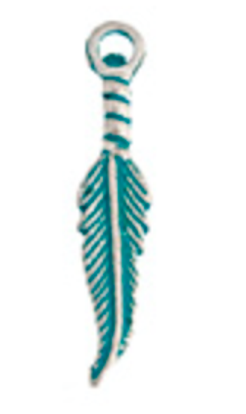 Pendant Feather 2Tone Silver Turquoise 28mm