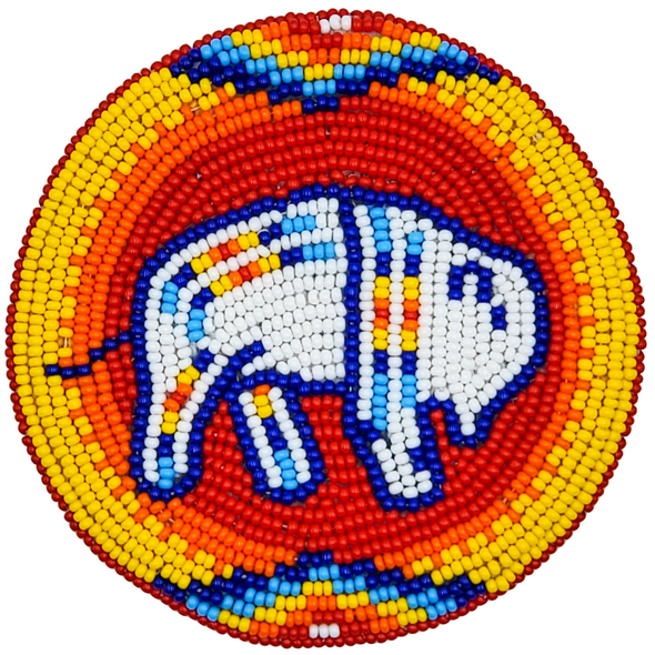 Beaded Medallion 4" Leather Back- White Buffalo
