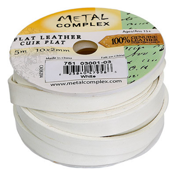 Flat Leather 10 X 2mm White 5m Spool