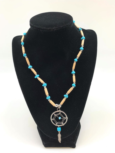 Necklace W Dreamcatcher Feather Turquoise