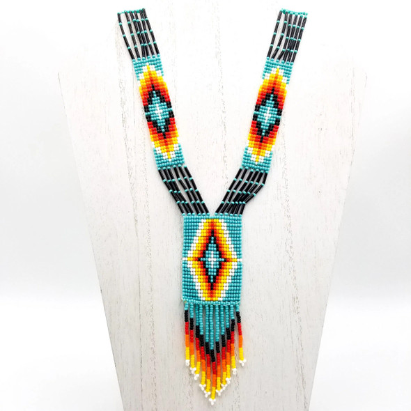 Necklace Beaded Necktie W Fringe Asst