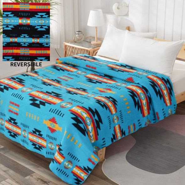 Cotton Blanket Full Turquoise Southwest 62" X 84"