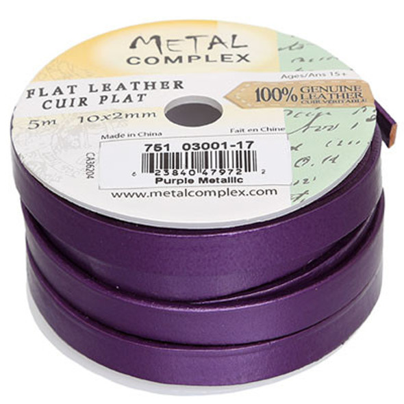 Flat Leather 10 X 2mm Metallic Purple 5m Spool