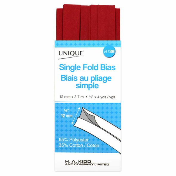 Single Fold Bias Tape Red #300 3.7m