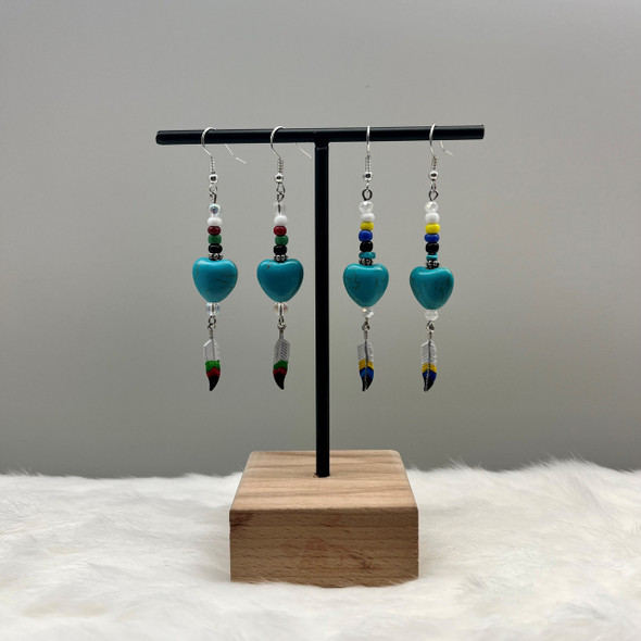 Turquoise Beaded Hearts Earrings Artisan Made