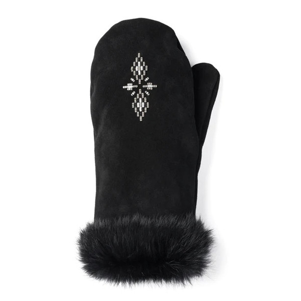 Fur Trim Mitt Black Medium Adult