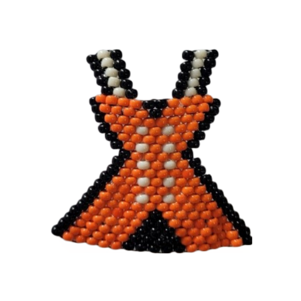 Beaded Brooch Pin 2" Orange Tipi