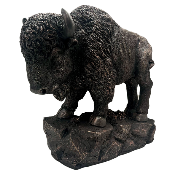 Statue Buffalo On Rock 20.5"X8.5"X18"