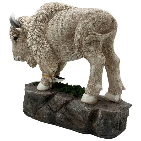 Statue White  Buffalo On Rock 20.5"X8.5"X18"