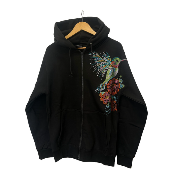 Zip up Hoodie with Rhinestones - Hummingbird Zip up Hoodie with Rhinestones - Hummingbird