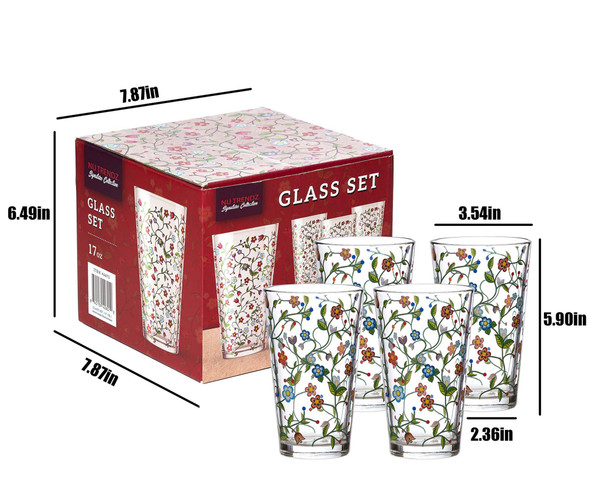 Glass set 4pc  Floral Enchantment 17oz Glass set 4pc  Floral Enchantment 17oz