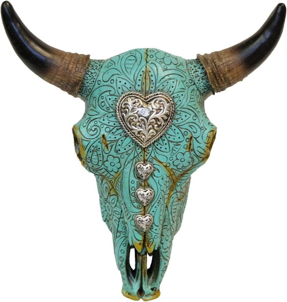 Wall Décor Skull W Hearts Turquoise
