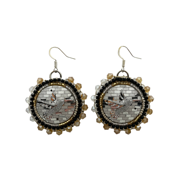 Beaded Earrings Sliver Hummingbird Indigenous Made Beaded Earrings Sliver Hummingbird Indigenous Made