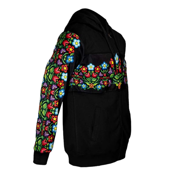 Ladies Hoodie Zip-up Floral Gathering - Black Ladies Hoodie Zip-up Floral Gathering - Black