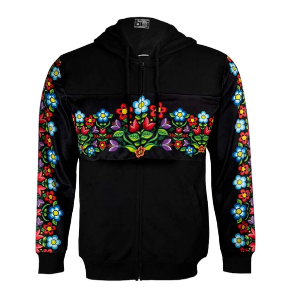 Ladies Hoodie Zip-up Floral Gathering - Black Ladies Hoodie Zip-up Floral Gathering - Black