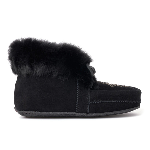 Tipi Suede Mid Moccasin with Fur Trim - Black