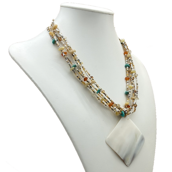 Multi Colored Stranded Statement Necklace with Pendent