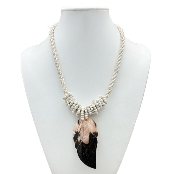 Statement Necklace White Beads & Feather