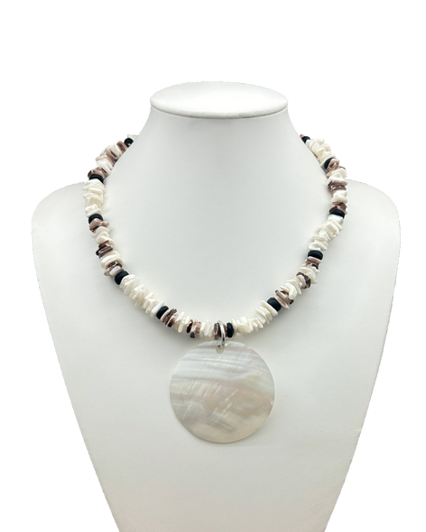 Statement Necklace with Shell Beads & Pendant