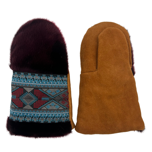 Mittens with Dyed Seal fur - Turq & red Design Mittens with Dyed Seal fur - Turq & red Design