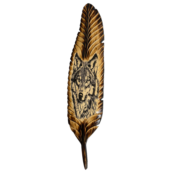 Laser printed Feather Plaque 35"  - Wolf Laser printed Feather Plaque 35"  - Wolf