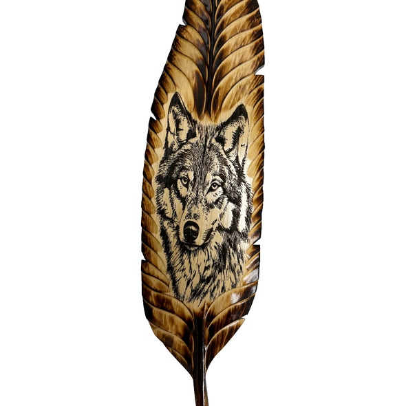 Laser printed Feather Plaque 35"  - Wolf Laser printed Feather Plaque 35"  - Wolf