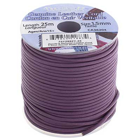 Leather Cord 1.5Mm Rnd Violet 25m