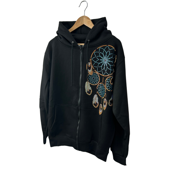 Zip Up Hoodie with Gold/ Turquoise Dream Catcher