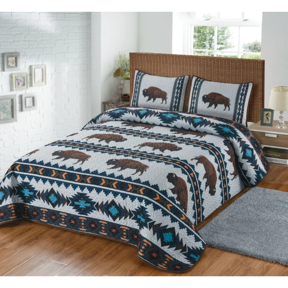 Quilt King 108"X90" 3pc Set Buffalo Blue