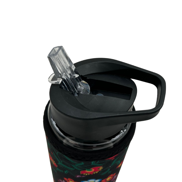 Water Bottle with Sleeve Floral Gathering Black 24oz