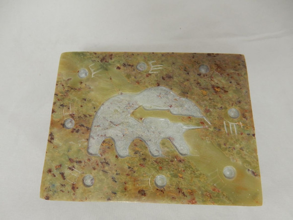 Soap Stone Bear Box With Carved Lid 3 X 4