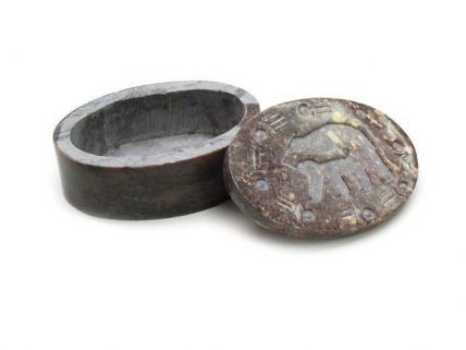 Soap Stone Bear Box With Carved Lid 3 X 4