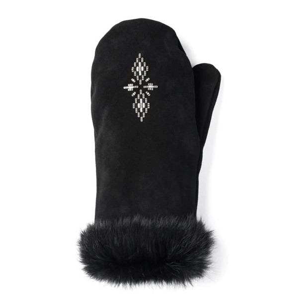 Fur Trim Mitt Black Large Adult